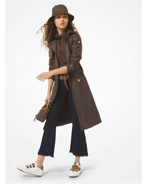 michael kors logo print satin ciré trench coat|Logo Print Satin Ciré Trench Coat .